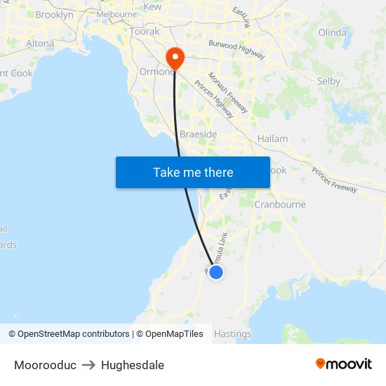 Moorooduc to Hughesdale map