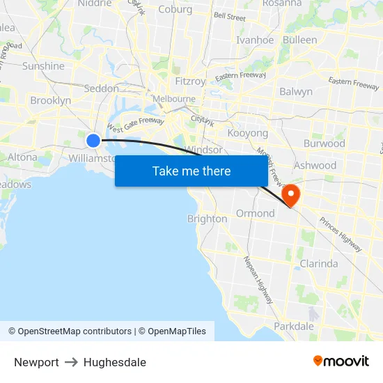 Newport to Hughesdale map