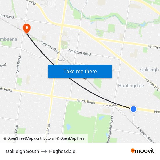 Oakleigh South to Hughesdale map