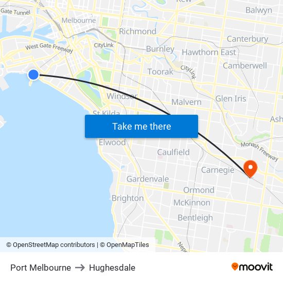 Port Melbourne to Hughesdale map