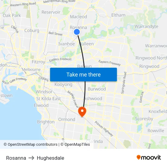 Rosanna to Hughesdale map