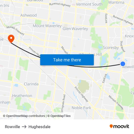 Rowville to Hughesdale map