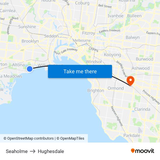 Seaholme to Hughesdale map