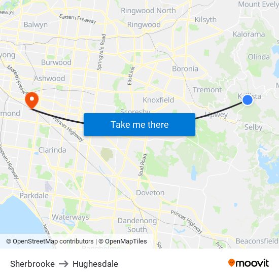 Sherbrooke to Hughesdale map