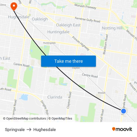 Springvale to Hughesdale map