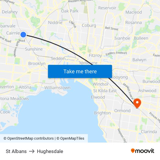 St Albans to Hughesdale map