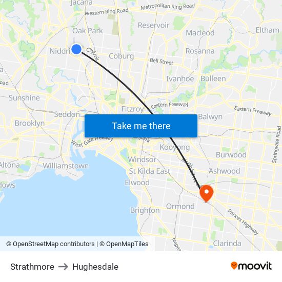 Strathmore to Hughesdale map