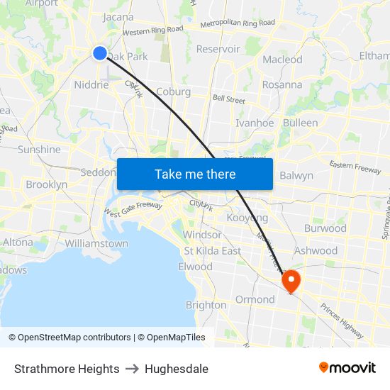 Strathmore Heights to Hughesdale map