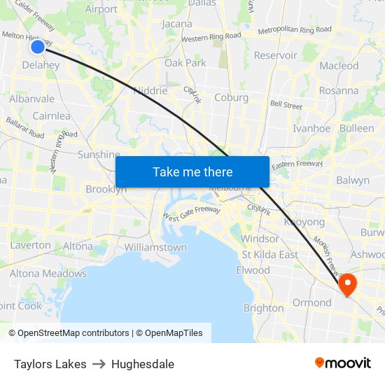 Taylors Lakes to Hughesdale map