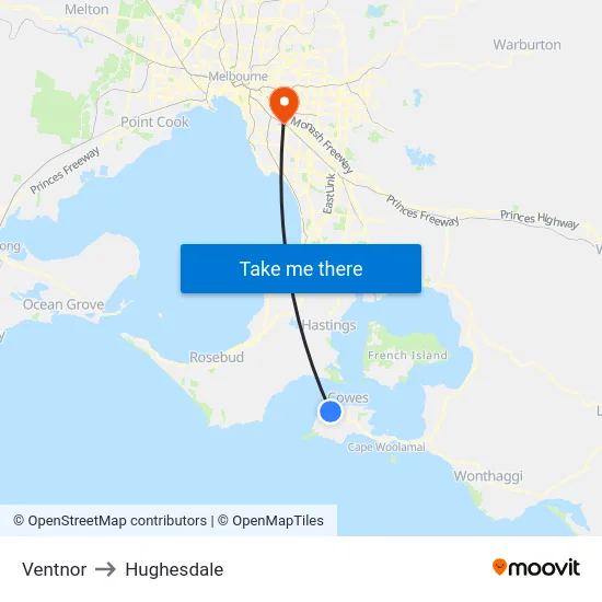 Ventnor to Hughesdale map