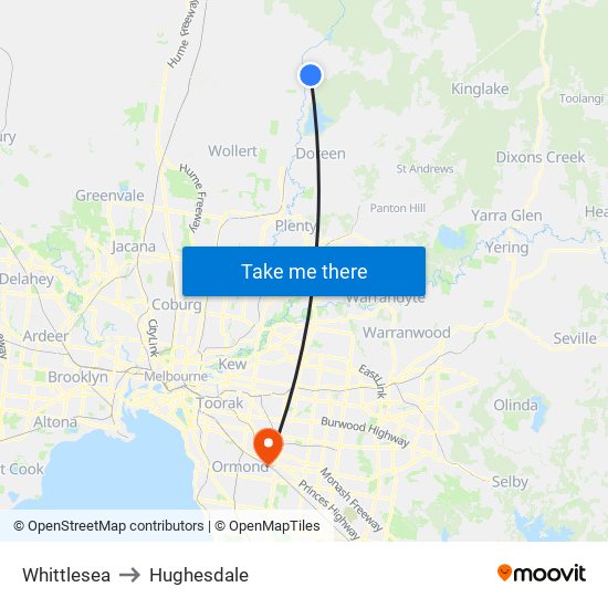 Whittlesea to Hughesdale map