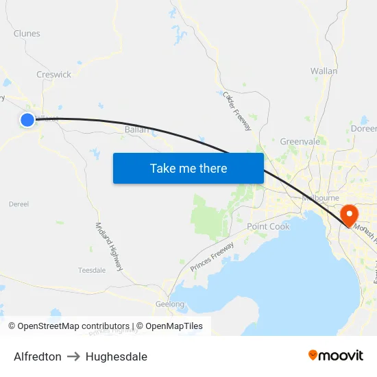 Alfredton to Hughesdale map