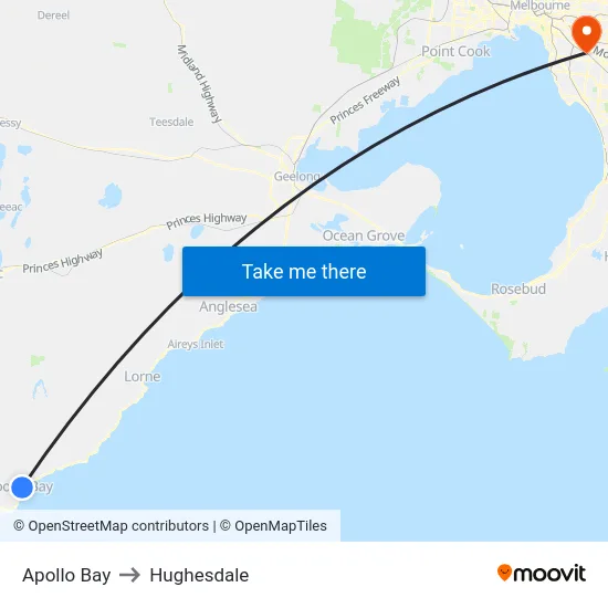 Apollo Bay to Hughesdale map