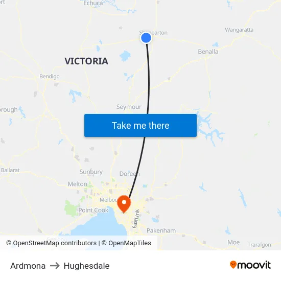 Ardmona to Hughesdale map