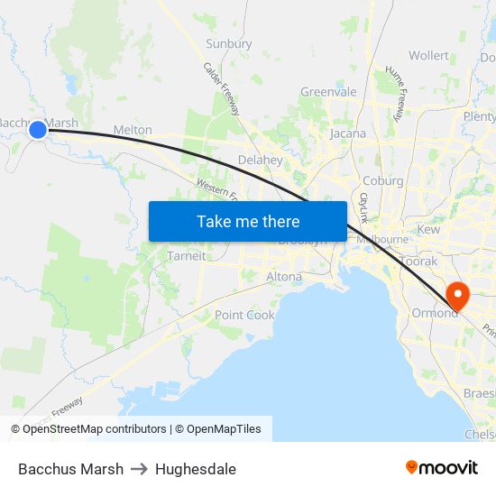 Bacchus Marsh to Hughesdale map