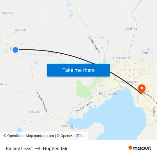 Ballarat East to Hughesdale map