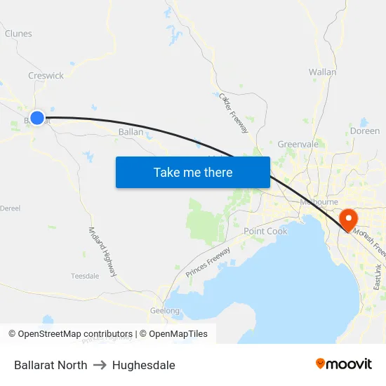 Ballarat North to Hughesdale map