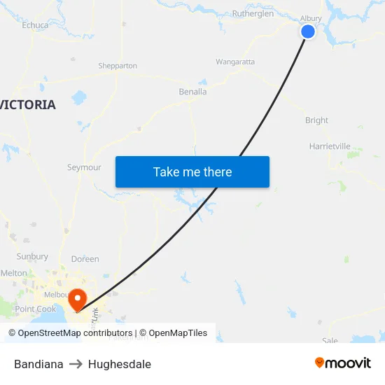 Bandiana to Hughesdale map