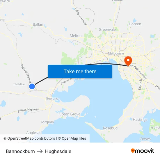 Bannockburn to Hughesdale map