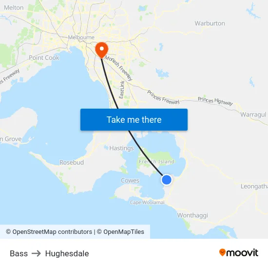 Bass to Hughesdale map