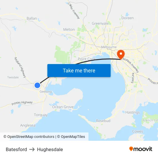 Batesford to Hughesdale map
