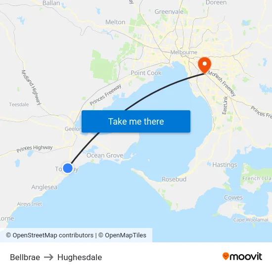 Bellbrae to Hughesdale map