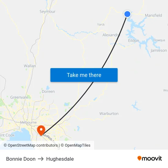 Bonnie Doon to Hughesdale map