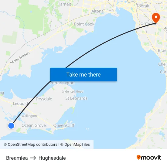 Breamlea to Hughesdale map