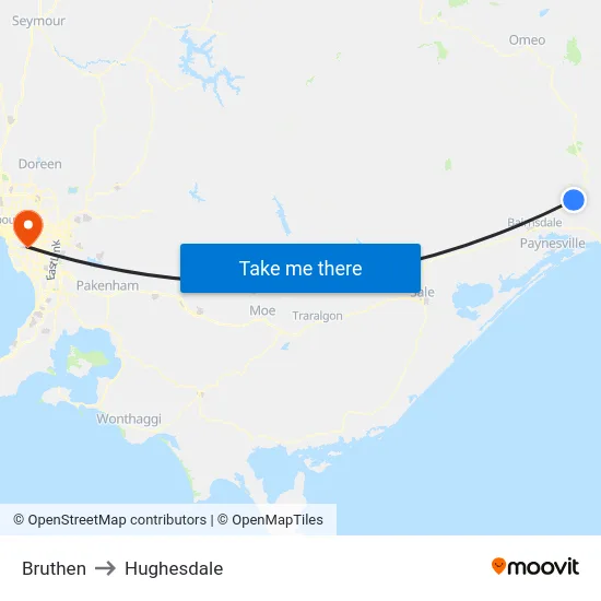 Bruthen to Hughesdale map