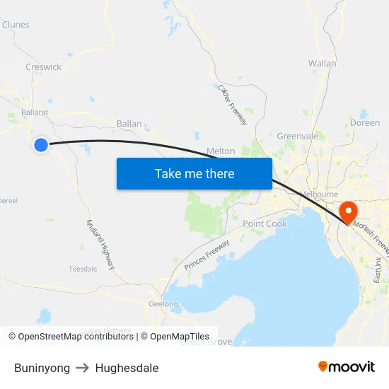 Buninyong to Hughesdale map