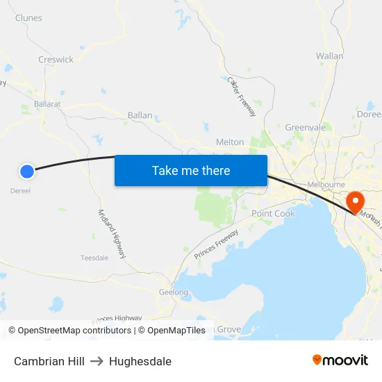 Cambrian Hill to Hughesdale map