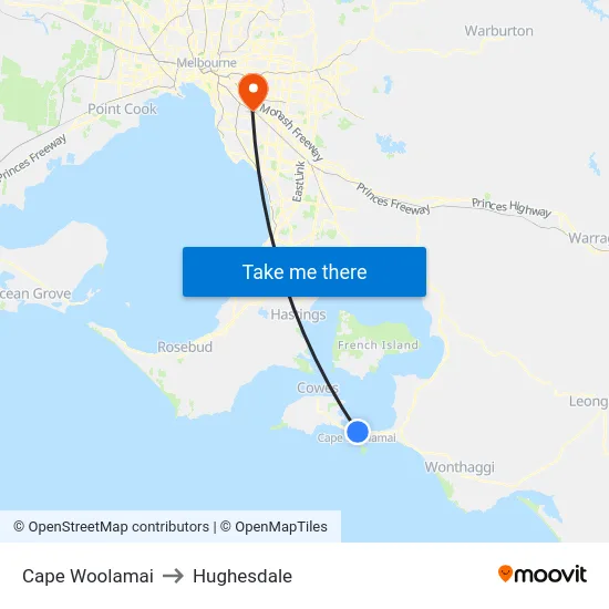 Cape Woolamai to Hughesdale map