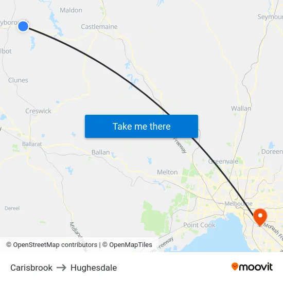 Carisbrook to Hughesdale map