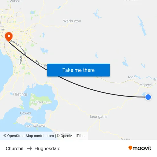 Churchill to Hughesdale map