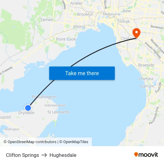 Clifton Springs to Hughesdale map
