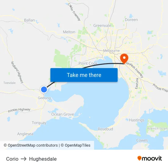 Corio to Hughesdale map