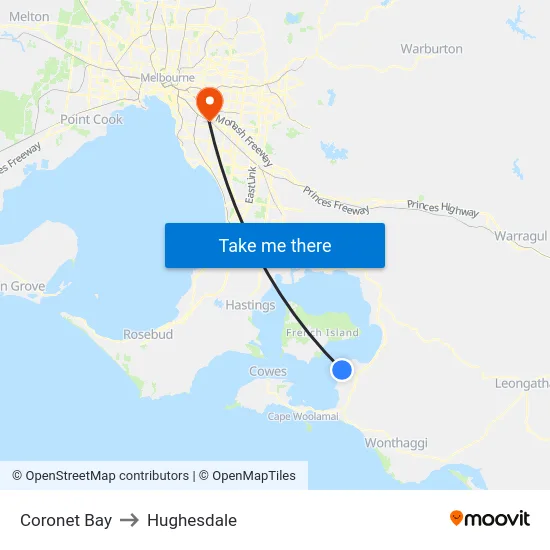 Coronet Bay to Hughesdale map