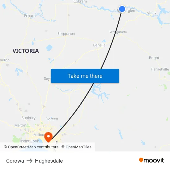 Corowa to Hughesdale map