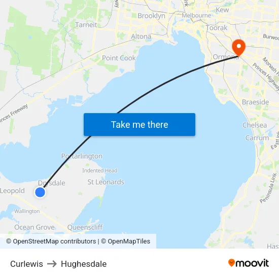 Curlewis to Hughesdale map