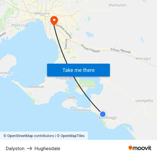 Dalyston to Hughesdale map