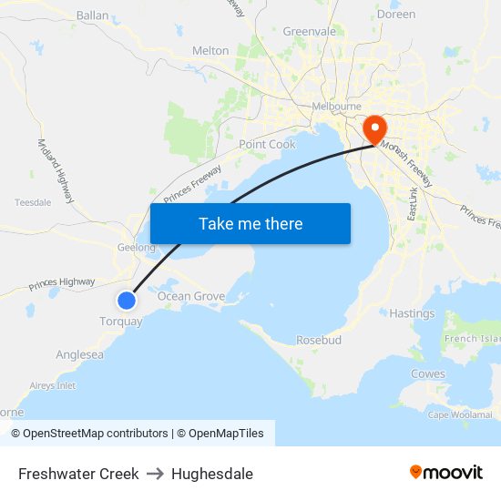 Freshwater Creek to Hughesdale map