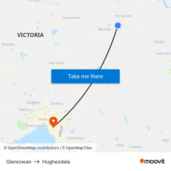 Glenrowan to Hughesdale map