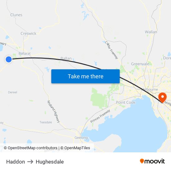 Haddon to Hughesdale map