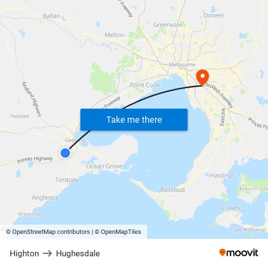 Highton to Hughesdale map