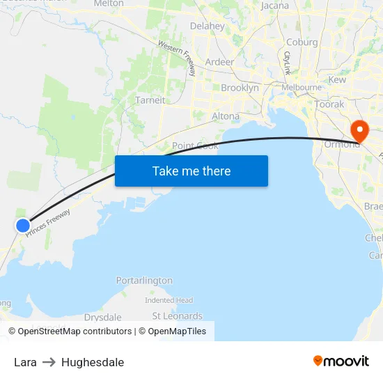Lara to Hughesdale map
