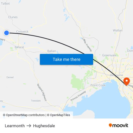 Learmonth to Hughesdale map