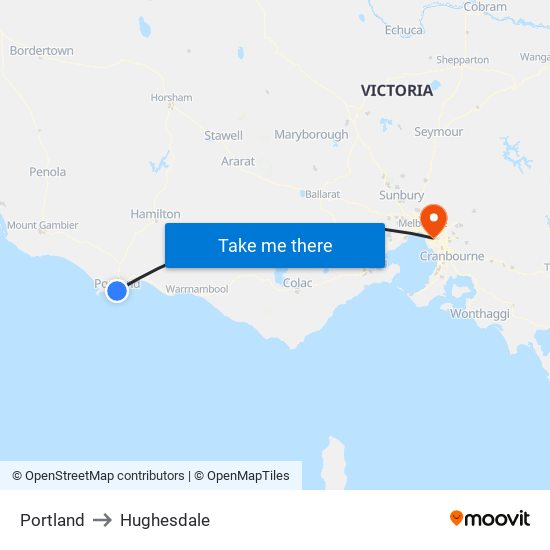 Portland to Hughesdale map