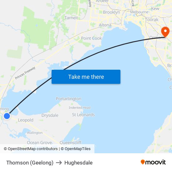 Thomson (Geelong) to Hughesdale map