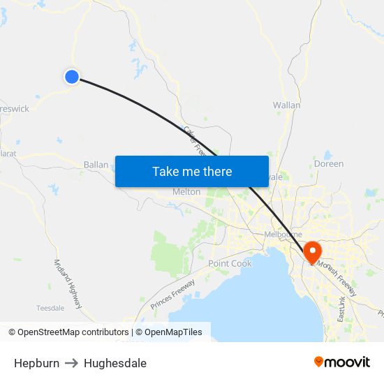 Hepburn to Hughesdale map