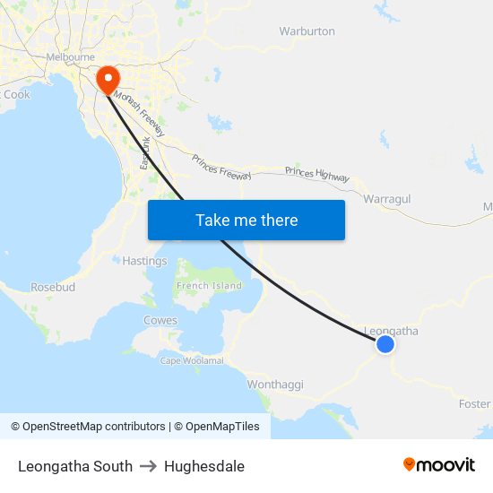 Leongatha South to Hughesdale map